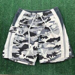Vintage OP Men's Board Shorts Gray Camo M (32/34) Quick-Dry Mesh Lined Y2K